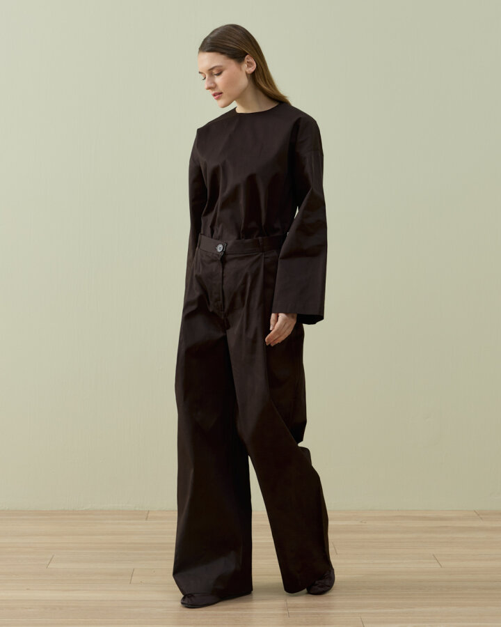 Paper Gabardin Tek Pileli Wide Leg Pantolon Acı Kahve - Aybikestil (1)