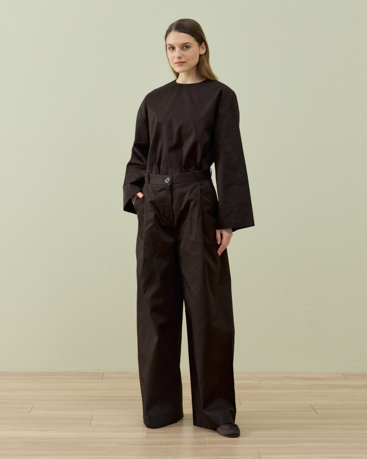 Paper Gabardin Tek Pileli Wide Leg Pantolon Acı Kahve - Aybikestil (1)