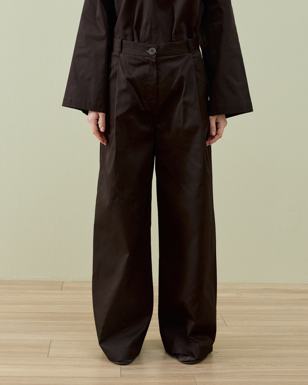 Paper Gabardin Tek Pileli Wide Leg Pantolon Acı Kahve - Aybikestil