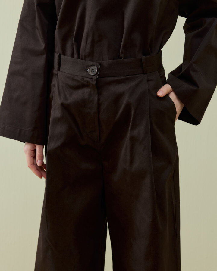 Paper Gabardin Tek Pileli Wide Leg Pantolon Acı Kahve - Aybikestil (1)