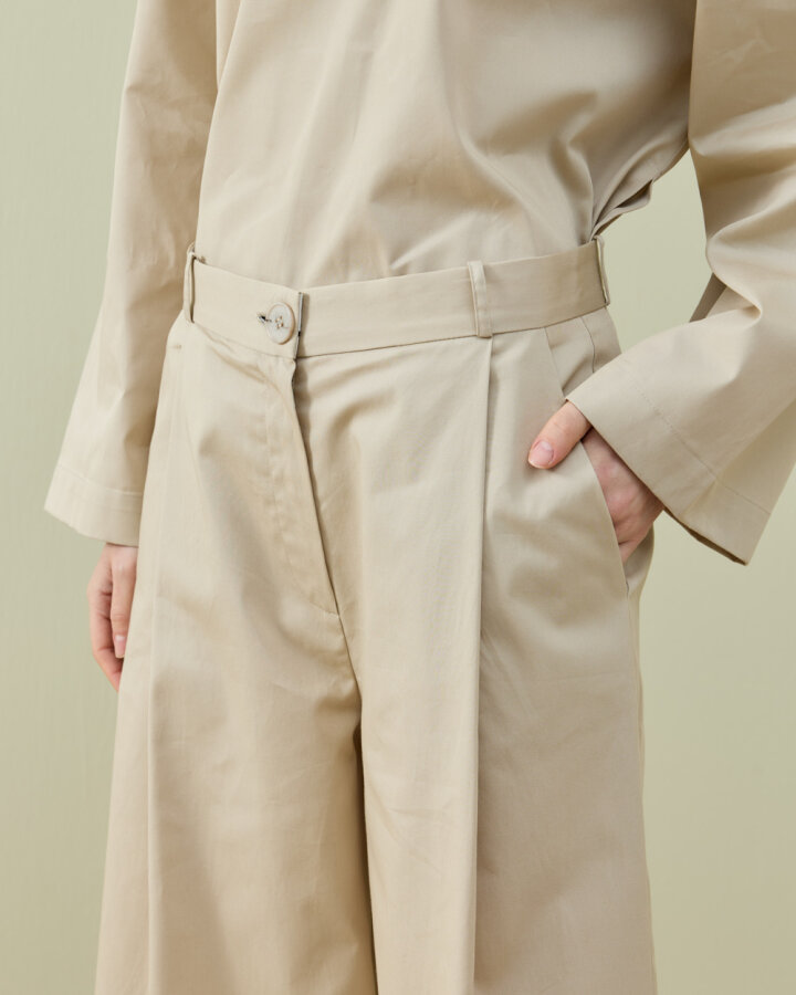 Paper Gabardin Tek Pileli Wide Leg Pantolon Bej - Aybikestil (1)