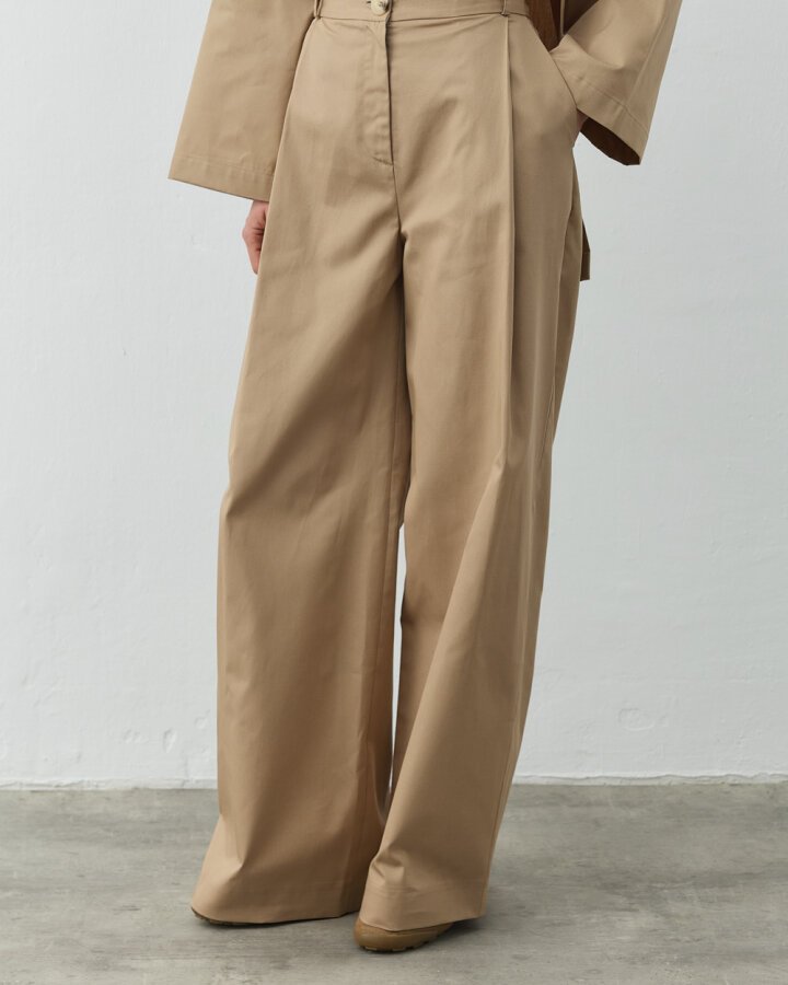 Paper Gabardin Tek Pileli Wide Leg Pantolon Camel