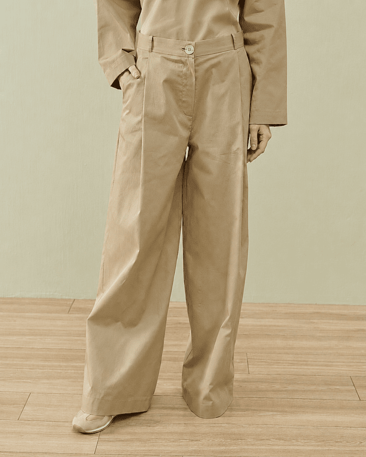 Paper Gabardin Tek Pileli Wide Leg Pantolon Camel - Aybikestil (1)