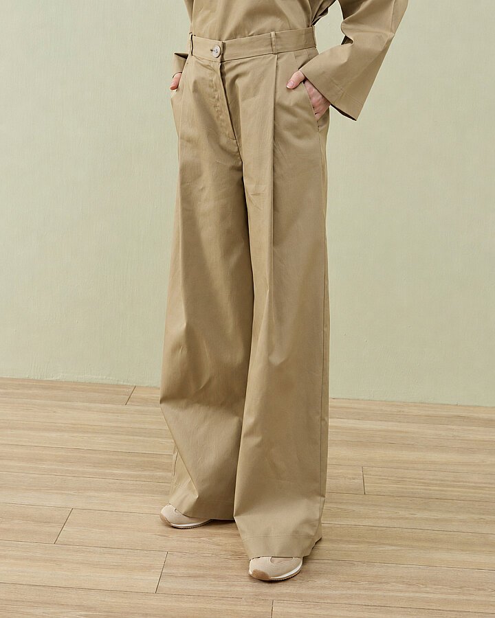 Paper Gabardin Tek Pileli Wide Leg Pantolon Camel - Aybikestil