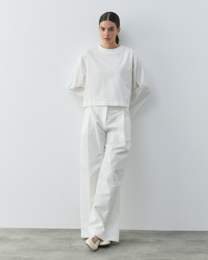 Paper Gabardin Tek Pileli Wide Leg Pantolon Ekru - Aybikestil (1)