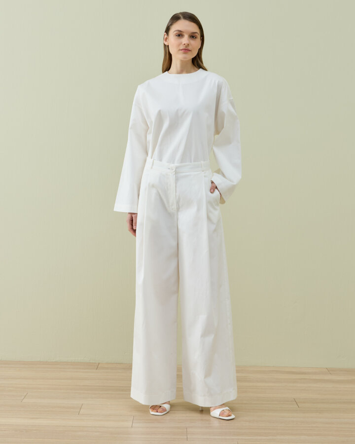 Paper Gabardin Tek Pileli Wide Leg Pantolon Ekru · 5
