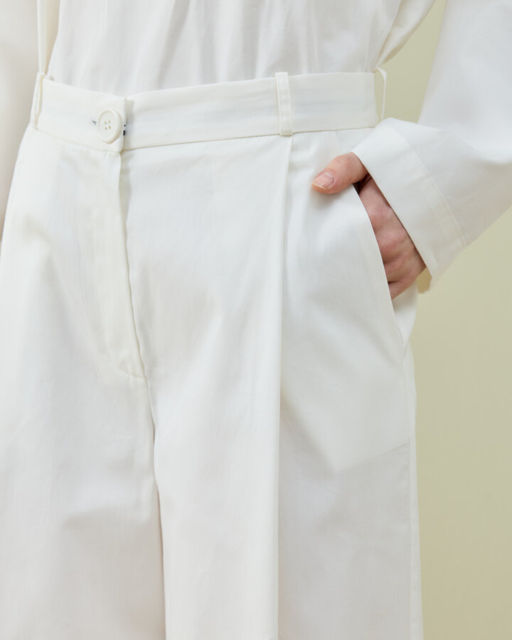 Paper Gabardin Tek Pileli Wide Leg Pantolon Ekru - Aybikestil (1)