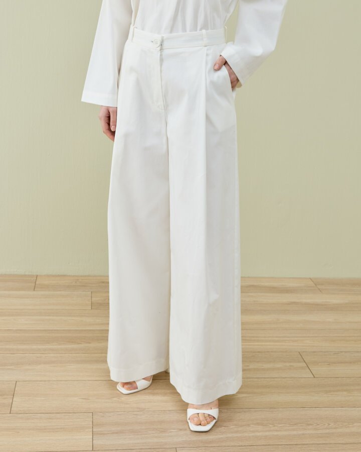 Paper Gabardin Tek Pileli Wide Leg Pantolon Ekru · 6