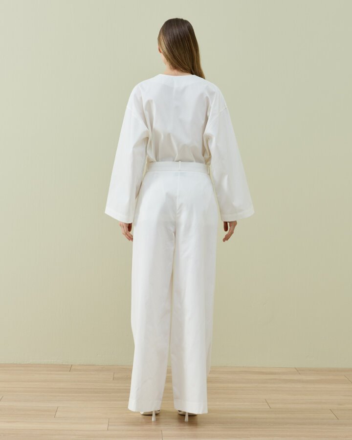 Paper Gabardin Tek Pileli Wide Leg Pantolon Ekru · 7
