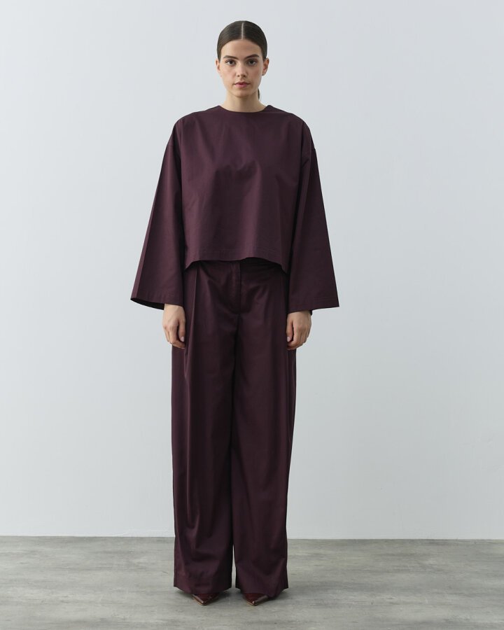 Paper Gabardin Tek Pileli Wide Leg Pantolon Mürdüm - Aybikestil (1)