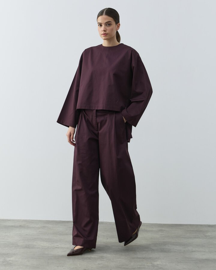 Paper Gabardin Tek Pileli Wide Leg Pantolon Mürdüm - Aybikestil (1)