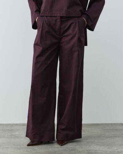 Paper Gabardin Tek Pileli Wide Leg Pantolon Mürdüm 