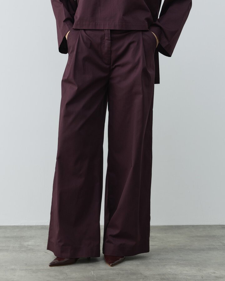 Paper Gabardin Tek Pileli Wide Leg Pantolon Mürdüm