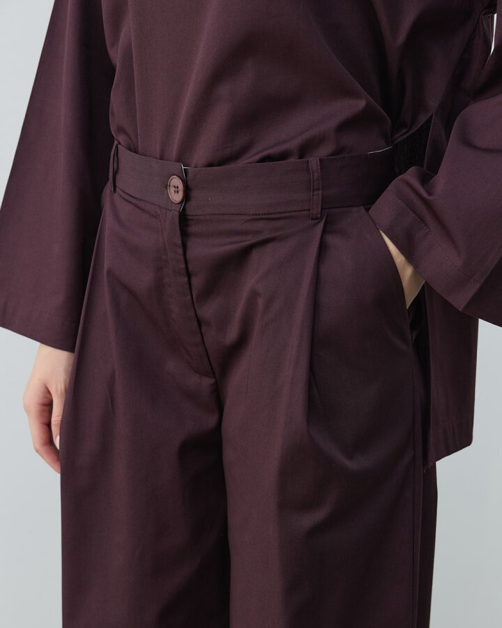 Paper Gabardin Tek Pileli Wide Leg Pantolon Mürdüm - Aybikestil (1)