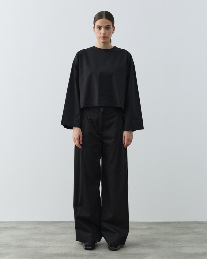 Paper Gabardin Tek Pileli Wide Leg Pantolon Siyah - Aybikestil (1)