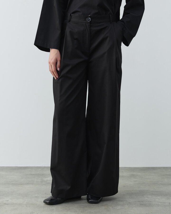 Paper Gabardin Tek Pileli Wide Leg Pantolon Siyah - Aybikestil (1)