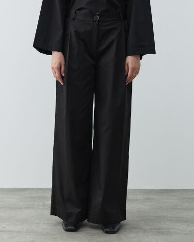 Paper Gabardin Tek Pileli Wide Leg Pantolon Siyah 
