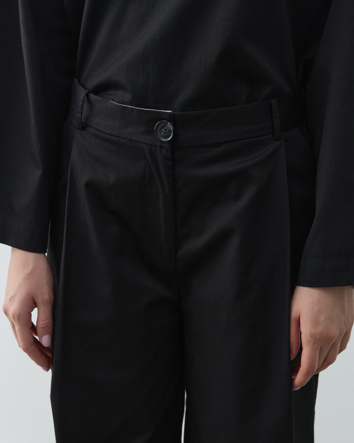 Paper Gabardin Tek Pileli Wide Leg Pantolon Siyah - Aybikestil (1)