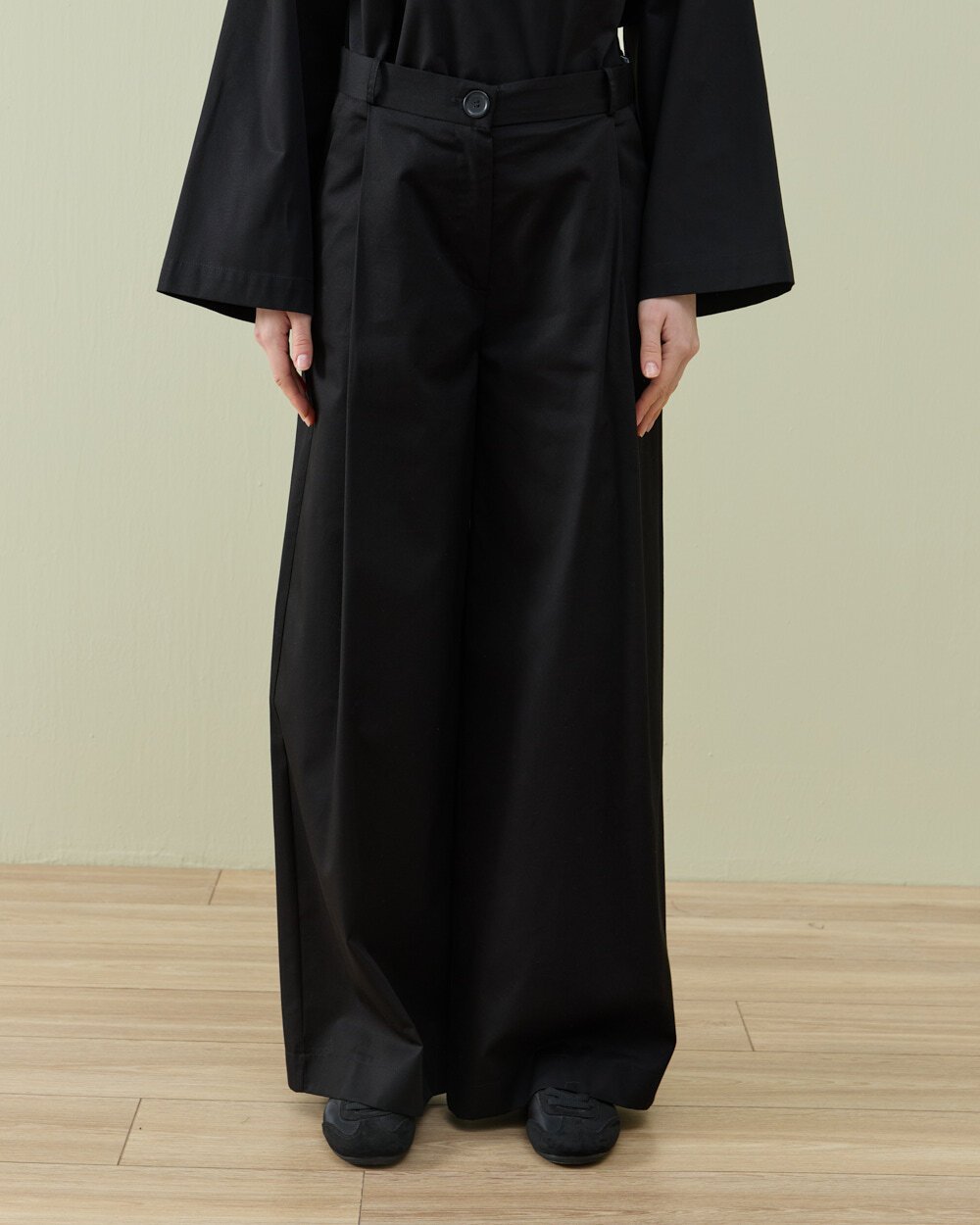 Paper Gabardin Tek Pileli Wide Leg Pantolon Siyah - Aybikestil