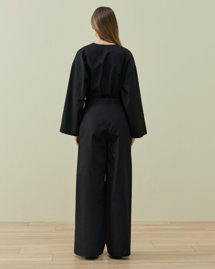Paper Gabardin Tek Pileli Wide Leg Pantolon Siyah · 5