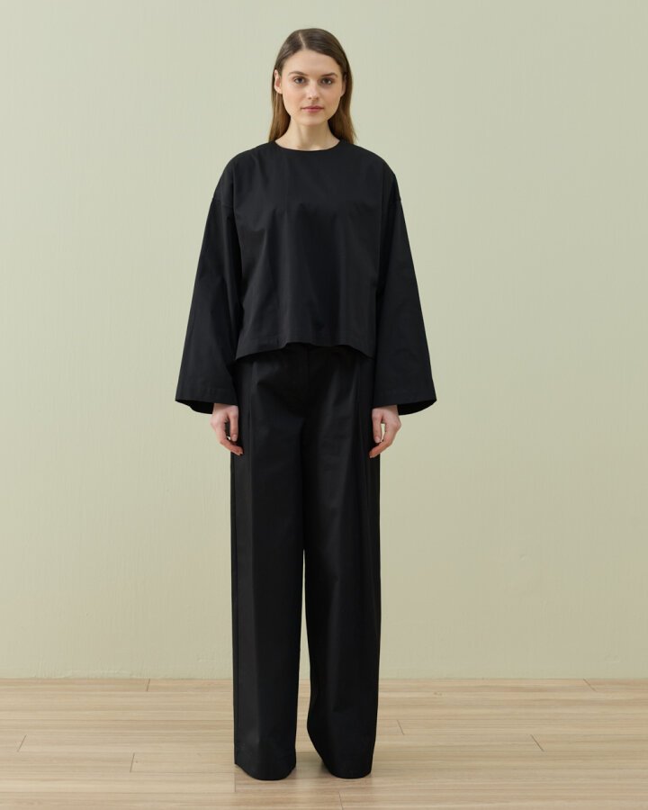 Paper Gabardin Tek Pileli Wide Leg Pantolon Siyah - Aybikestil (1)