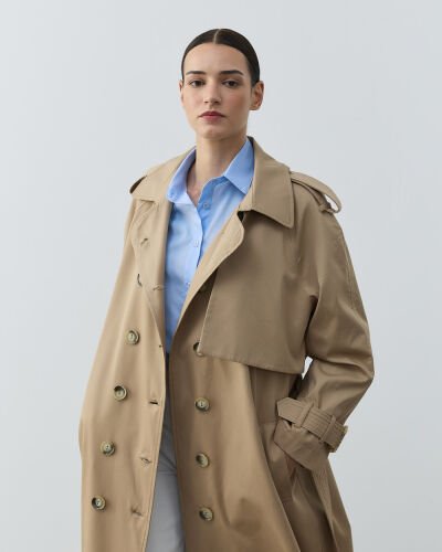 Paper Gabardin Uzun Düğmeli Allerli Klasik Trençkot Camel - Aybikestil (1)
