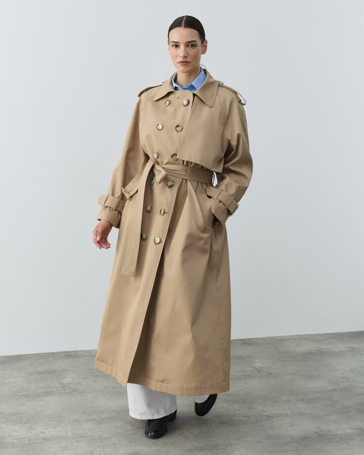 Paper Gabardin Uzun Düğmeli Allerli Klasik Trençkot Camel - Aybikestil (1)