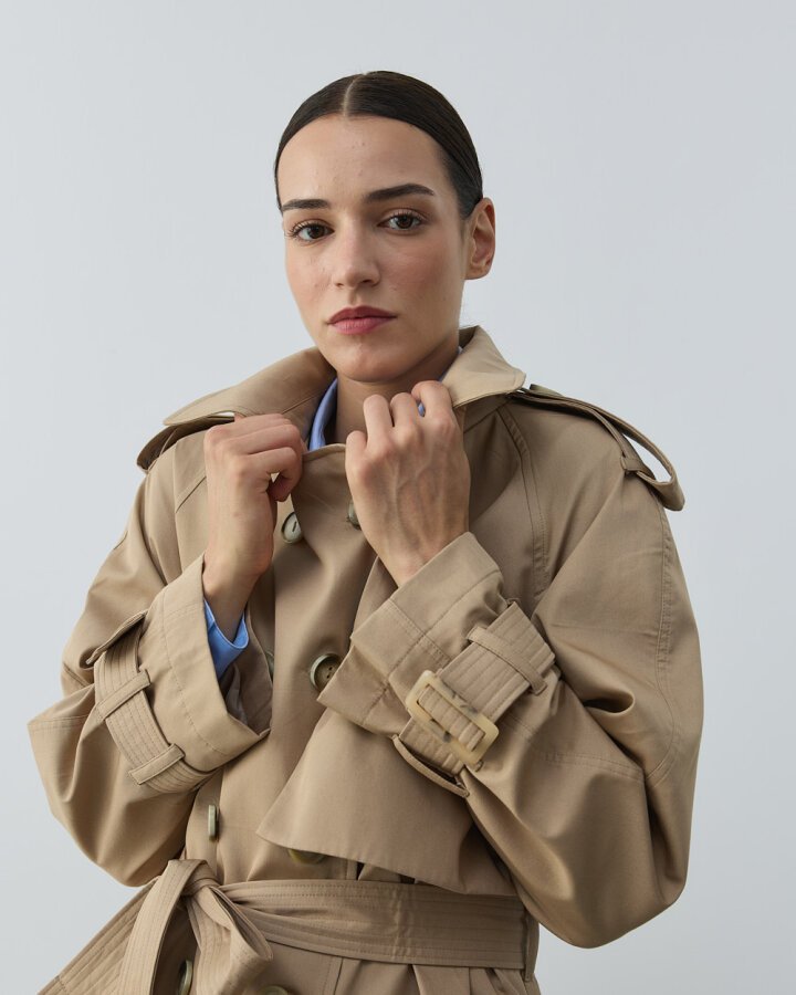 Paper Gabardin Uzun Düğmeli Allerli Klasik Trençkot Camel - Aybikestil (1)