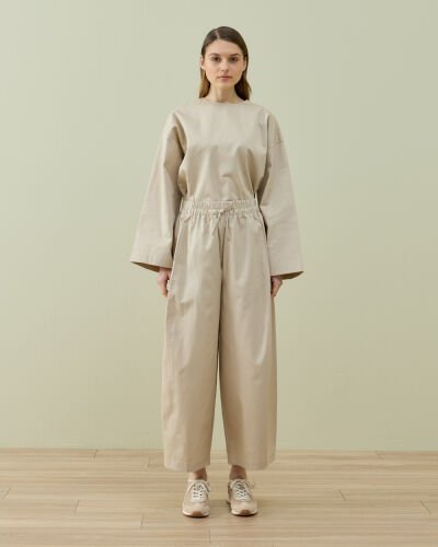 Paper Gabardin Yanı Ekli Ekstra Barrel Fit Bol Pantolon Bej - Aybikestil (1)