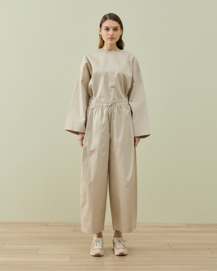 Paper Gabardin Yanı Ekli Ekstra Barrel Fit Bol Pantolon Bej - Aybikestil (1)