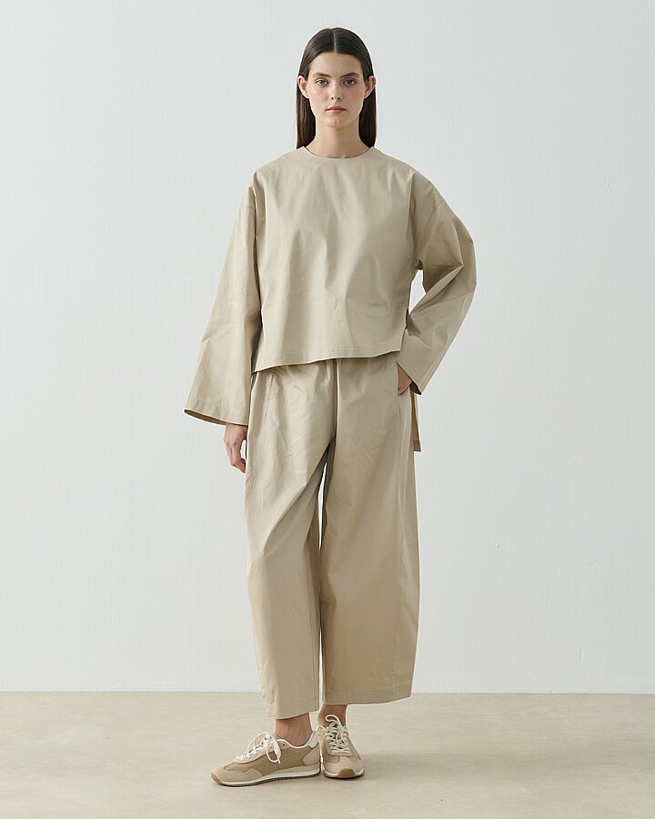 Paper Gabardin Yanı Ekli Ekstra Barrel Fit Bol Pantolon Bej - Aybikestil (1)