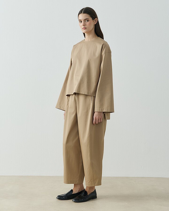 Paper Gabardin Yanı Ekli Ekstra Barrel Fit Bol Pantolon Camel - Aybikestil (1)
