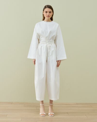 Paper Gabardin Yanı Ekli Ekstra Barrel Fit Bol Pantolon Ekru - Aybikestil (1)