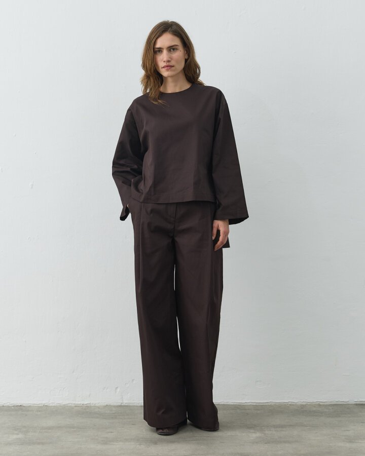 Paper Gabardin Yırtmaçlı Basic Bluz Acı Kahve - Aybikestil (1)