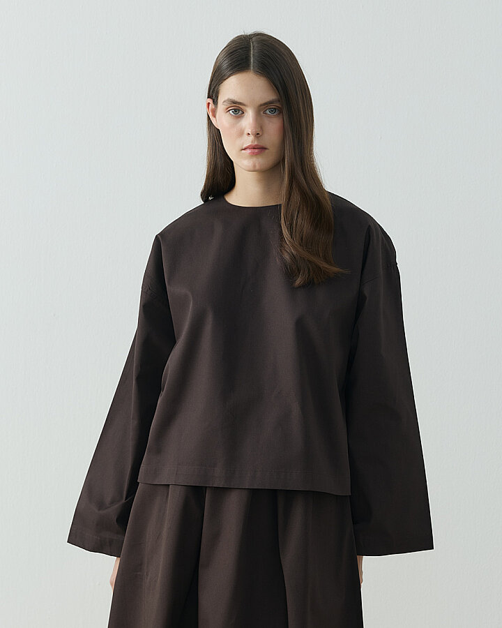 Paper Gabardin Yırtmaçlı Basic Bluz Acı Kahve - Aybikestil