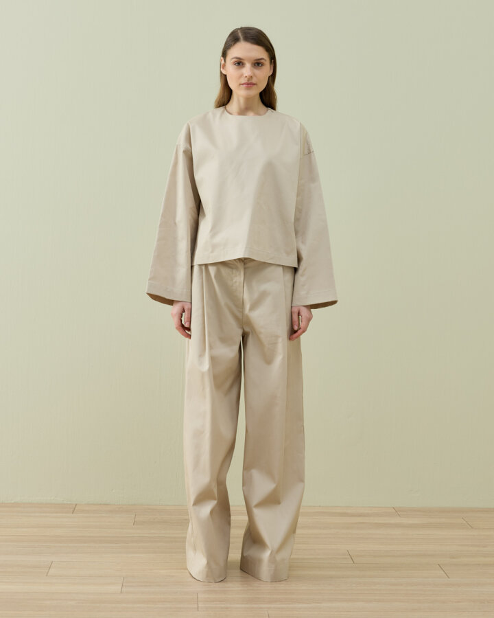 Paper Gabardin Yırtmaçlı Basic Bluz Bej - Aybikestil (1)