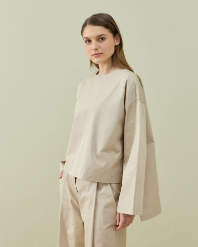 Paper Gabardin Yırtmaçlı Basic Bluz Bej - Aybikestil (1)