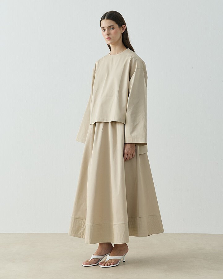 Paper Gabardin Yırtmaçlı Basic Bluz Bej - Aybikestil (1)