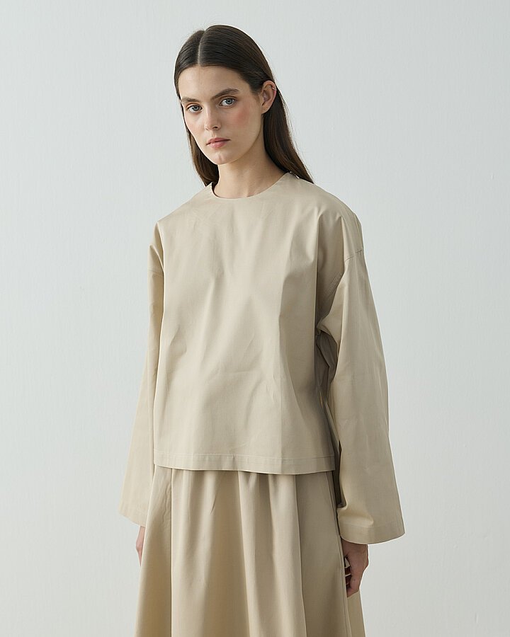 Paper Gabardin Yırtmaçlı Basic Bluz Bej - Aybikestil (1)