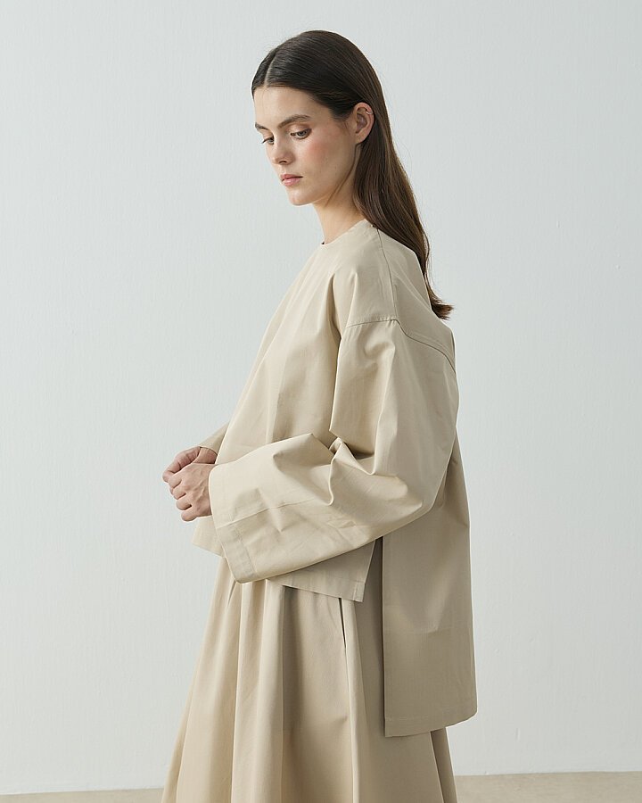 Paper Gabardin Yırtmaçlı Basic Bluz Bej - Aybikestil