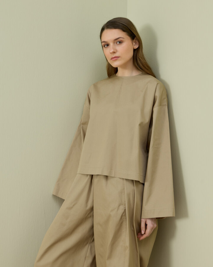 Paper Gabardin Yırtmaçlı Basic Bluz Camel - Aybikestil (1)