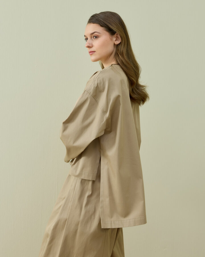 Paper Gabardin Yırtmaçlı Basic Bluz Camel - Aybikestil (1)