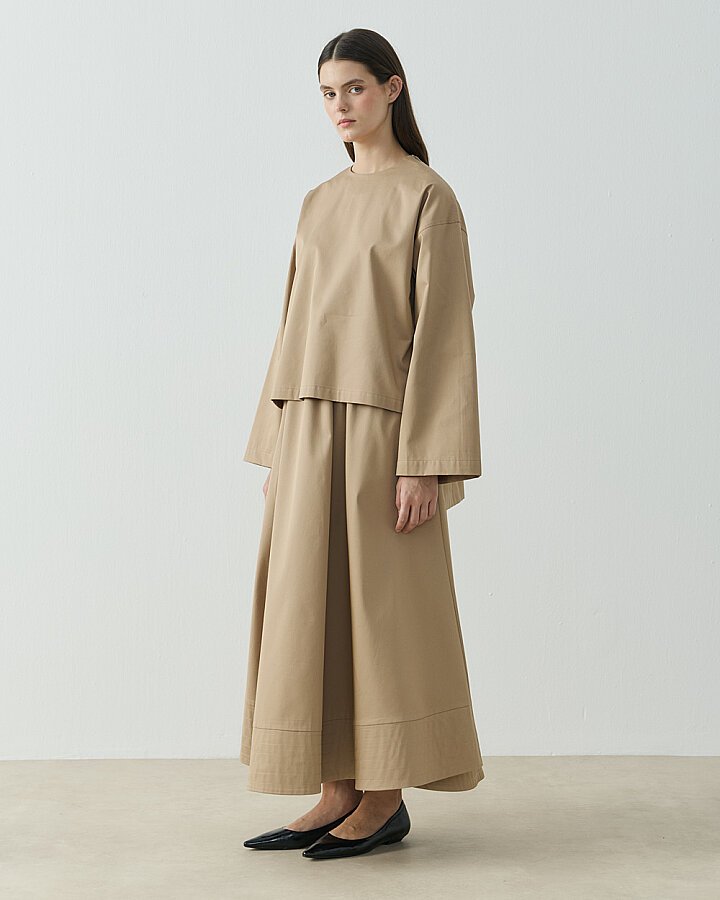 Paper Gabardin Yırtmaçlı Basic Bluz Camel - Aybikestil (1)