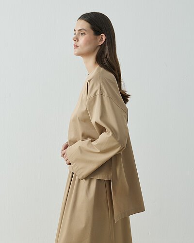 Paper Gabardin Yırtmaçlı Basic Bluz Camel 