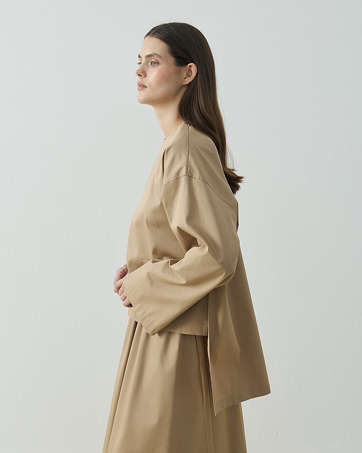 Paper Gabardin Yırtmaçlı Basic Bluz Camel - Aybikestil