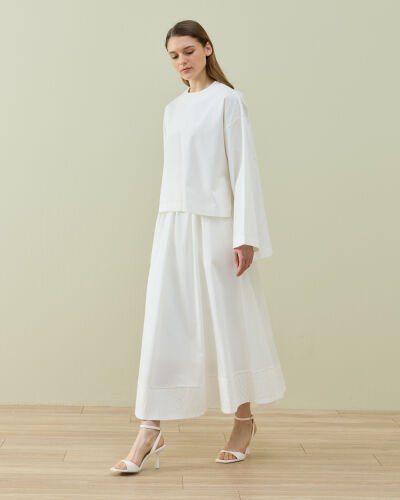 Paper Gabardin Yırtmaçlı Basic Bluz Ekru 