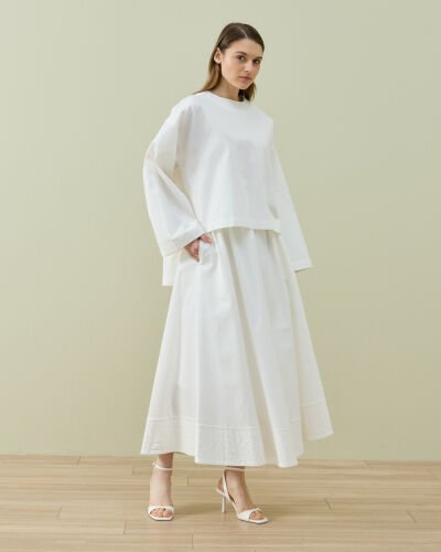 Paper Gabardin Yırtmaçlı Basic Bluz Ekru - Aybikestil (1)