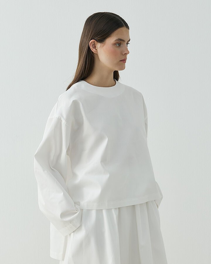 Paper Gabardin Yırtmaçlı Basic Bluz Ekru - Aybikestil (1)