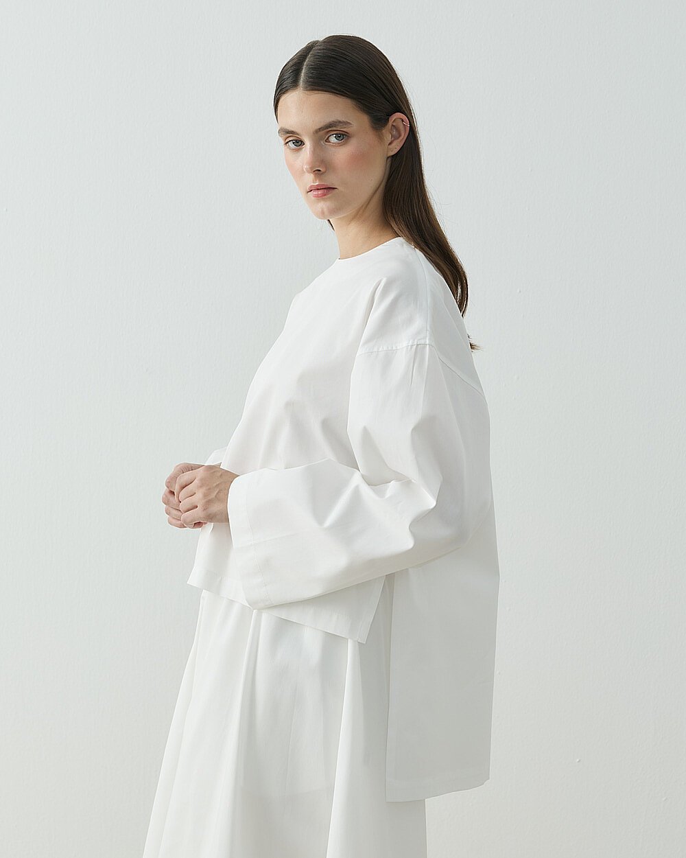 Paper Gabardin Yırtmaçlı Basic Bluz Ekru - Aybikestil