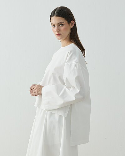 Paper Gabardin Yırtmaçlı Basic Bluz Ekru 